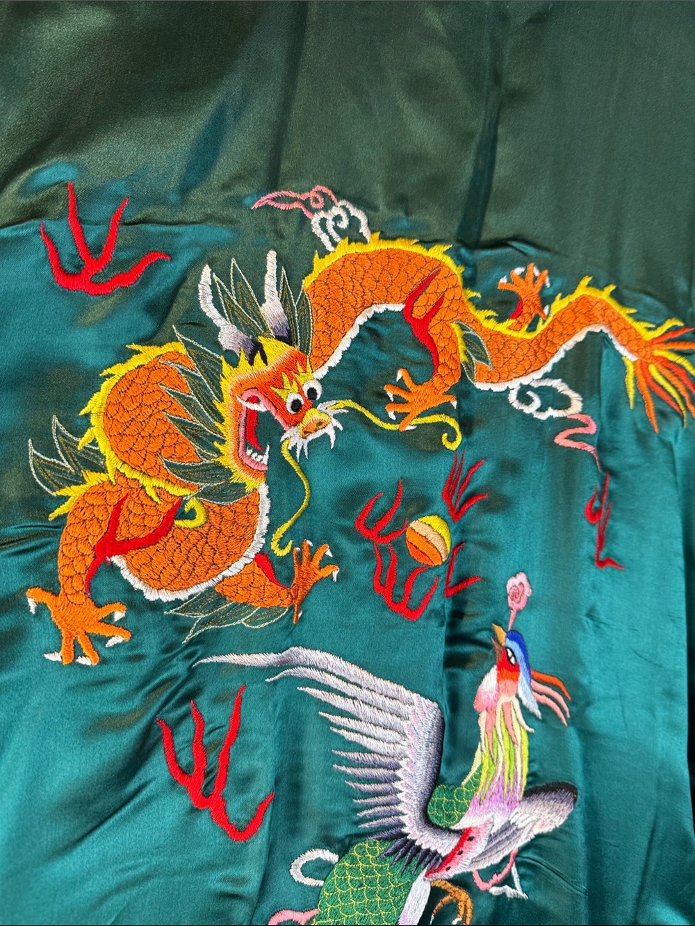 Vintage Pearl Teal Silk Kimono Robe - Picture 10 of 12